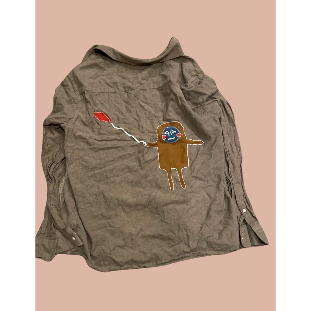 Medium Upcycled Button Up | Boho Indie Maximalist Reworked and Recycled Fashion